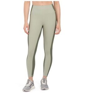 Wilo The Label Green Ribbed High Waisted Colorblock 7/8 Leggings Size Small